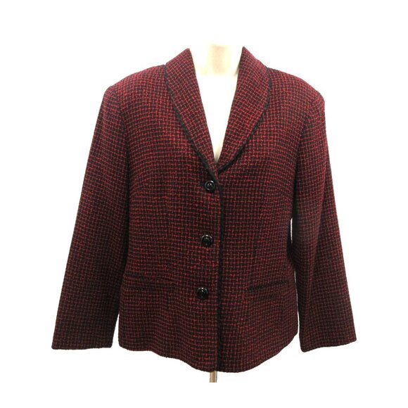 Perceptions Womens Blazer Jacket Size 10 Textured Black Red 3-Button Career - Picture 1 of 6